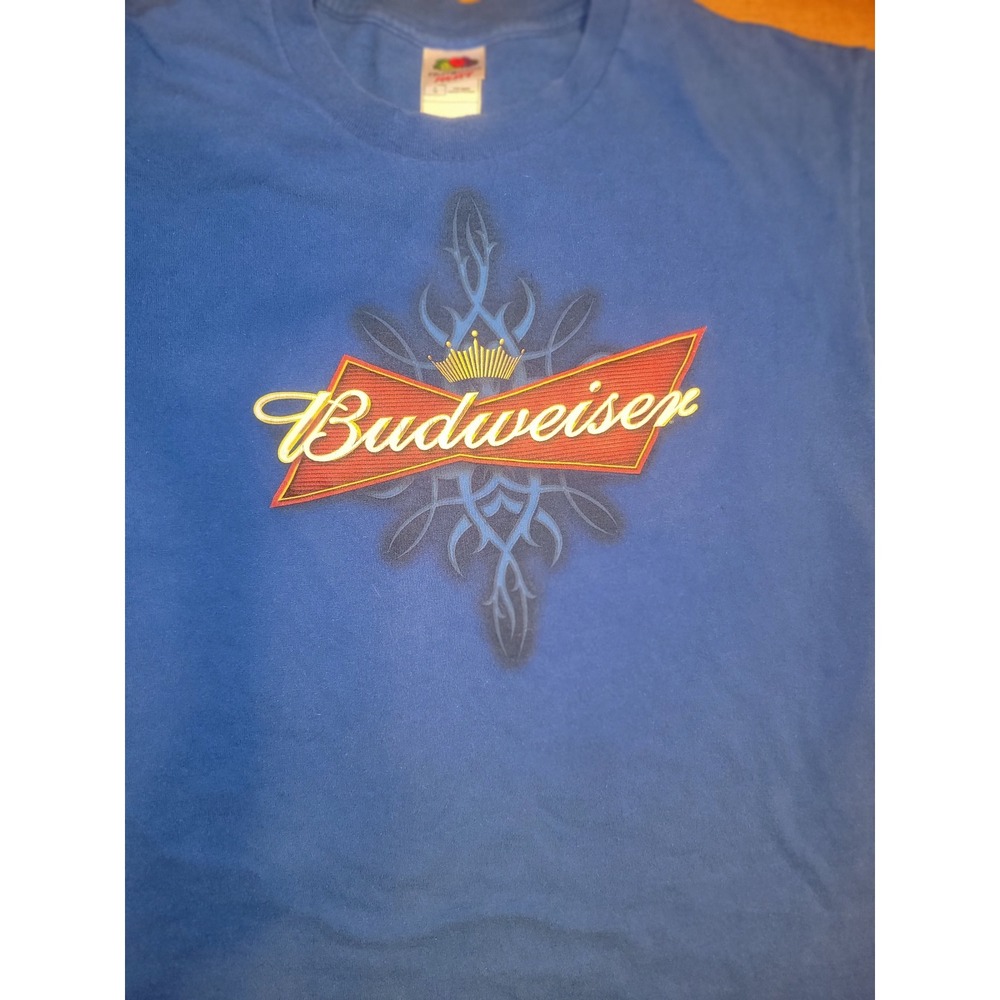 Vintage 90s Budweiser Logo Graphic Tribal T-Shirt y2k Blue L C10
